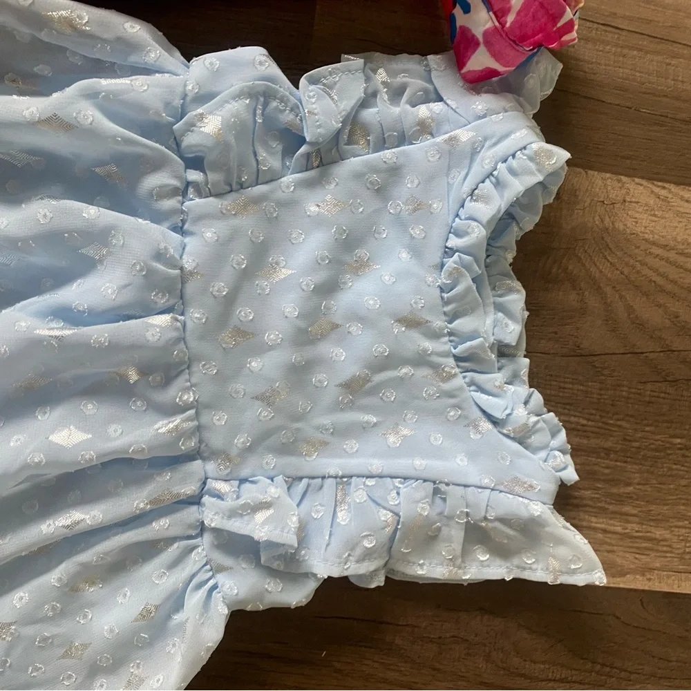 Nanette Baby Light Blue Ruffle Dress and floral red and pink bundle size 12M